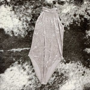 Crushed Velvet High Neck Bodysuit (silver)